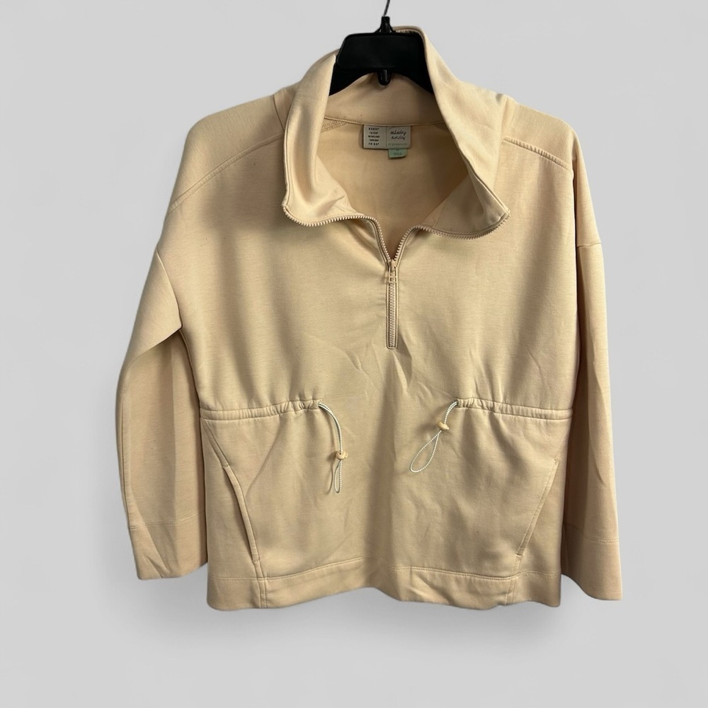 Saturday Sunday by Anthropologie peach cowl neck half zip jacket XS pockets chic